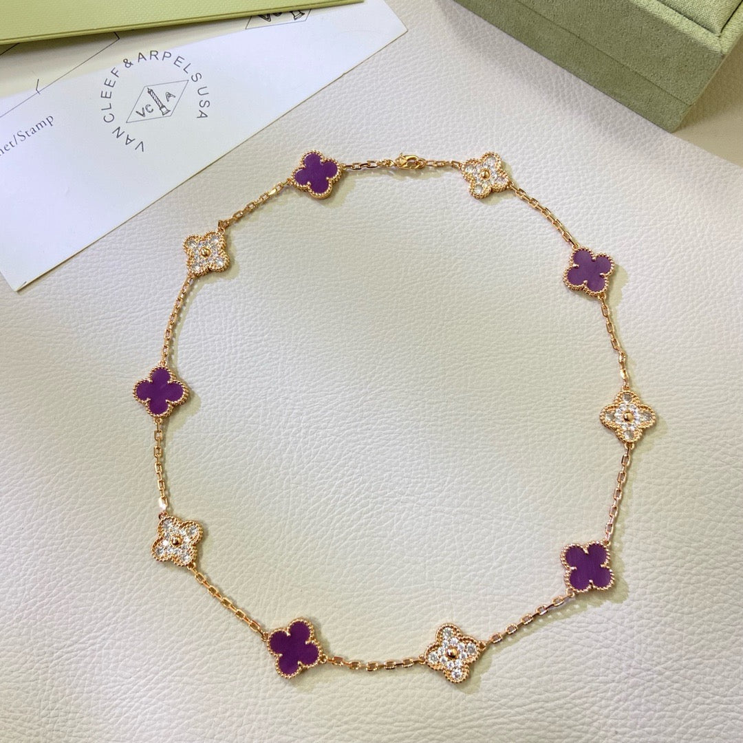 [Pearl Jewelrys]CLOVER 10 MOTIFS  PURPLE VIOLET DIAMOND NECKLACE