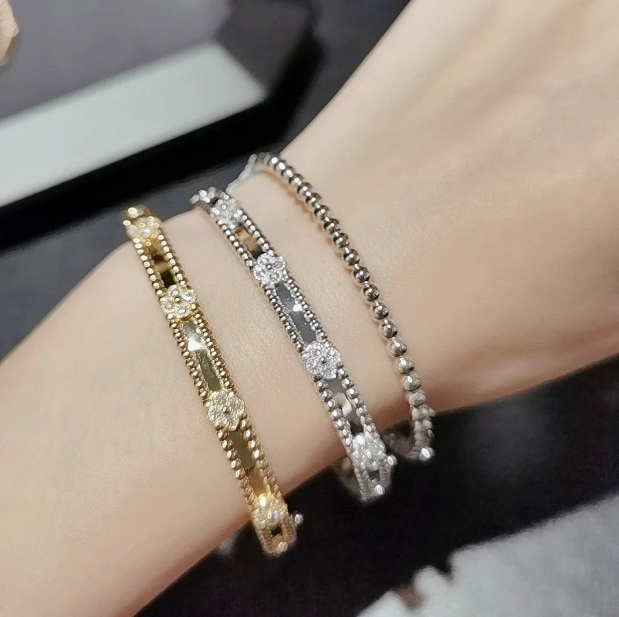 [Pearl Jewelrys]CLOVER BRACELET 4MM DIAMONDS