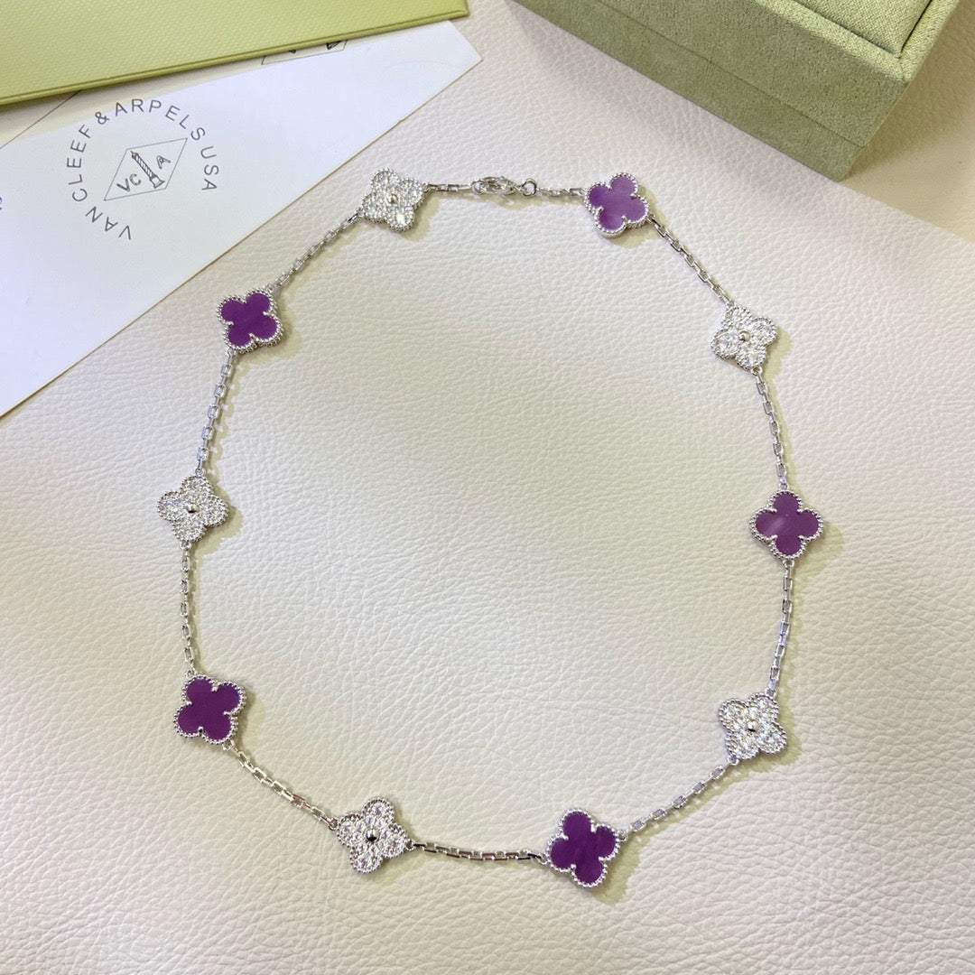 [Pearl Jewelrys]CLOVER 10 MOTIFS  PURPLE VIOLET DIAMOND NECKLACE