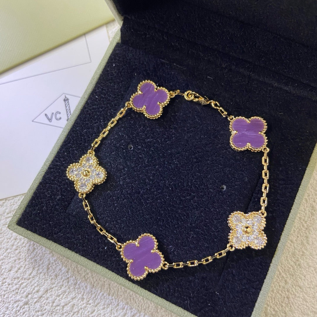 [Pearl Jewelrys]CLOVER  5 MOTIFS  PURPLE VIOLET DIAMOND BRACELET