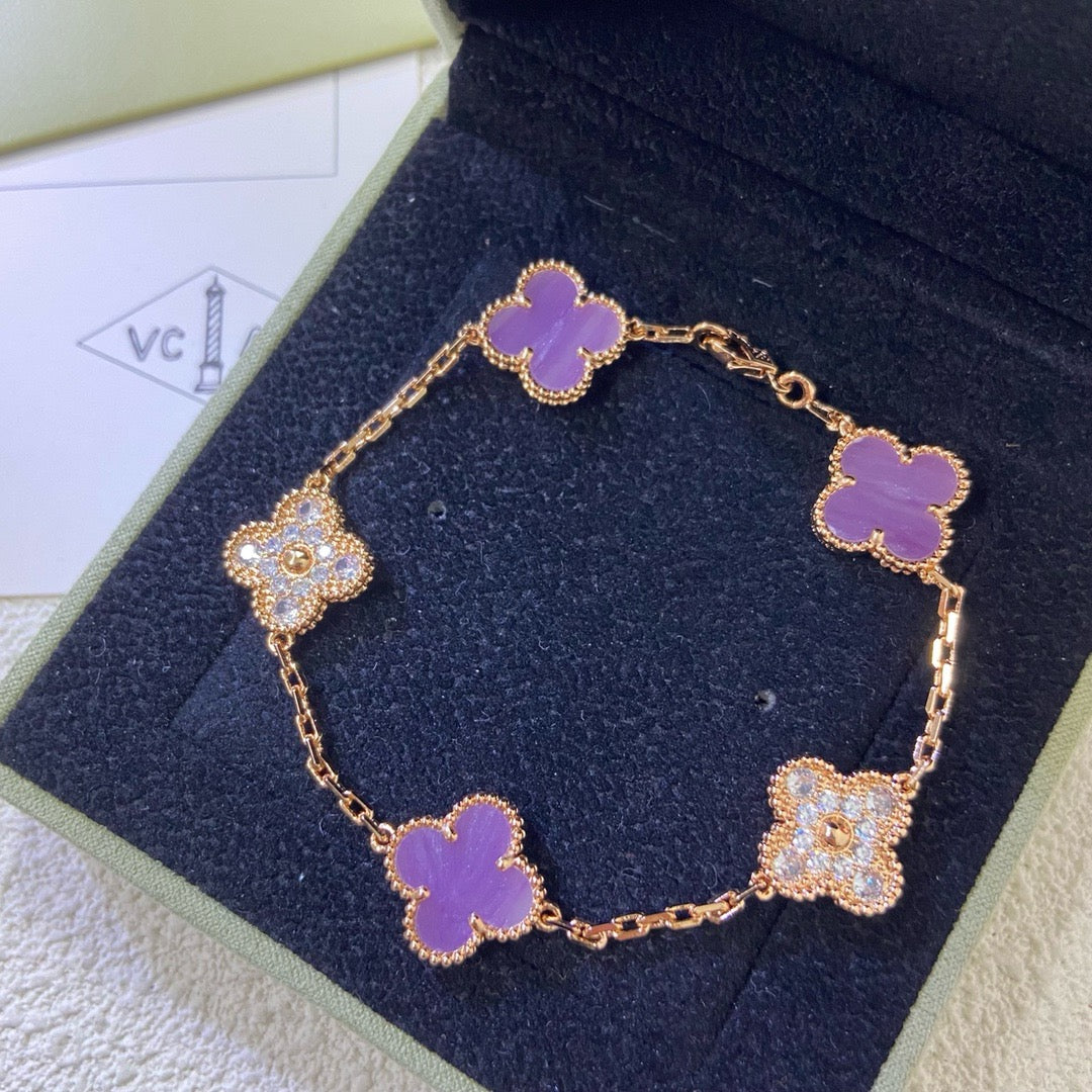 [Pearl Jewelrys]CLOVER  5 MOTIFS  PURPLE VIOLET DIAMOND BRACELET