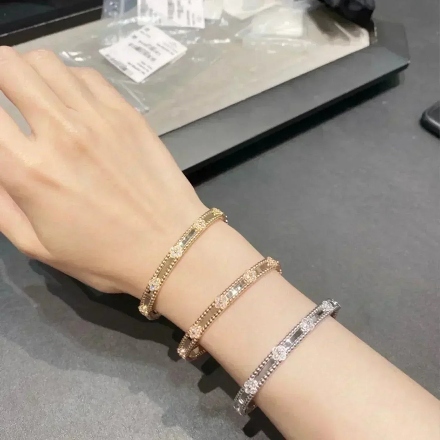 [Pearl Jewelrys]CLOVER BRACELET 4MM DIAMONDS