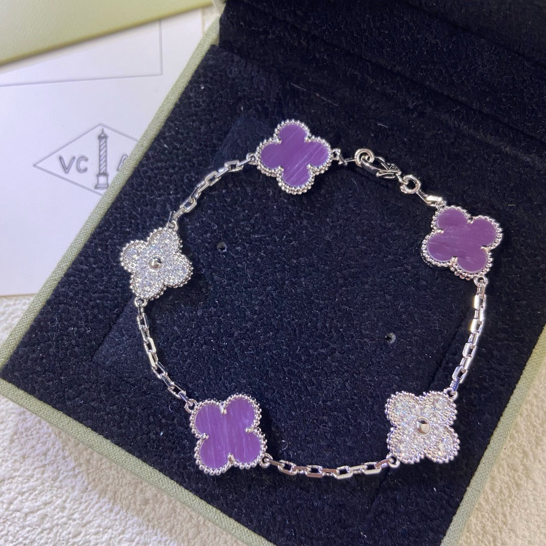 [Pearl Jewelrys]CLOVER  5 MOTIFS  PURPLE VIOLET DIAMOND BRACELET