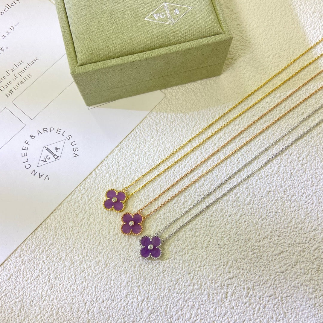 [Pearl Jewelrys]CLOVER 15MM DIAMOND  PURPLE VIOLET NECKLACE