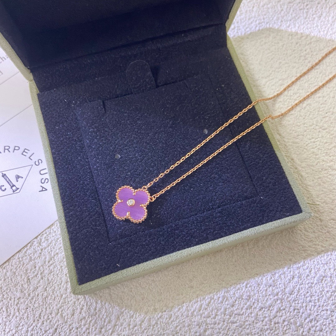 [Pearl Jewelrys]CLOVER 15MM DIAMOND  PURPLE VIOLET NECKLACE