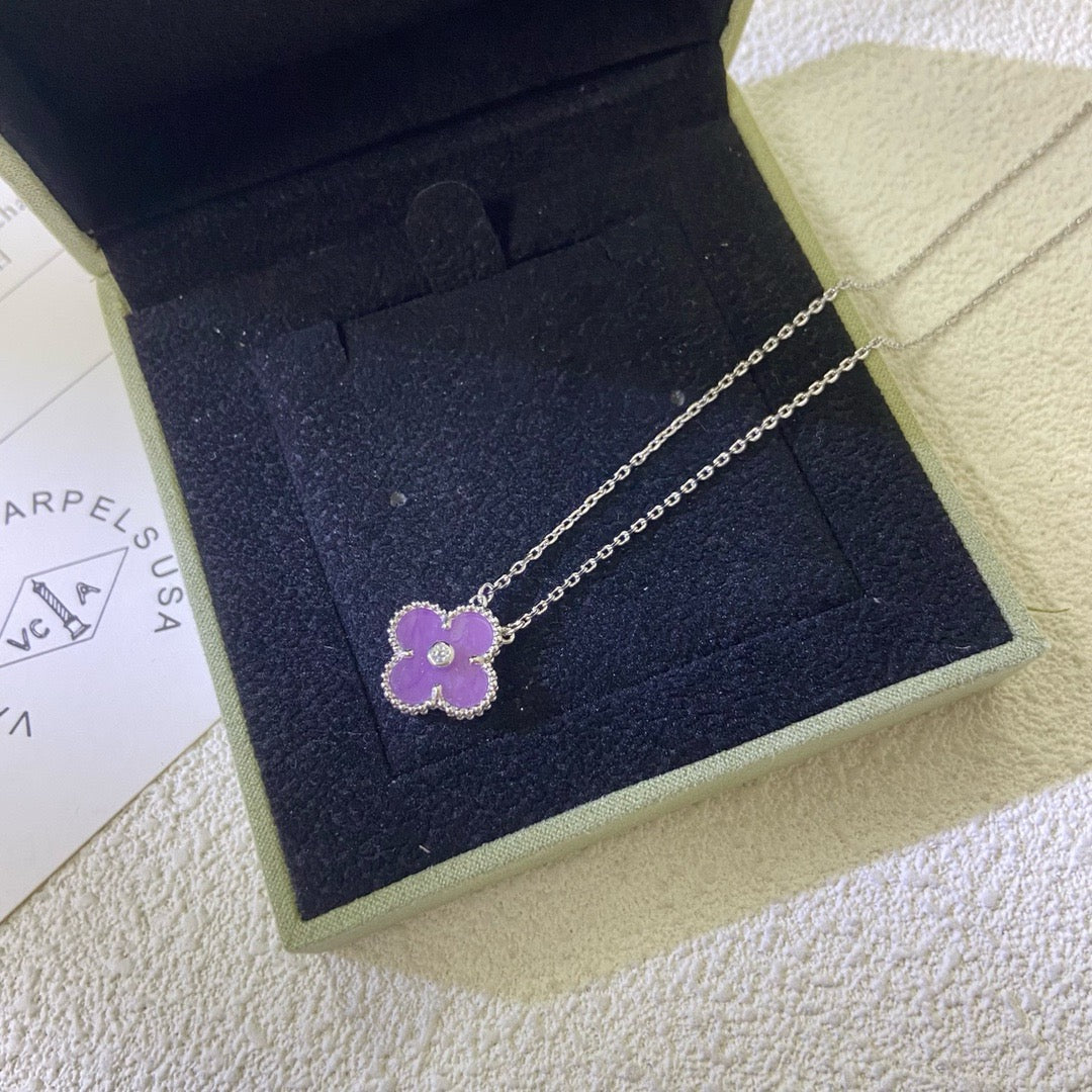 [Pearl Jewelrys]CLOVER 15MM DIAMOND  PURPLE VIOLET NECKLACE