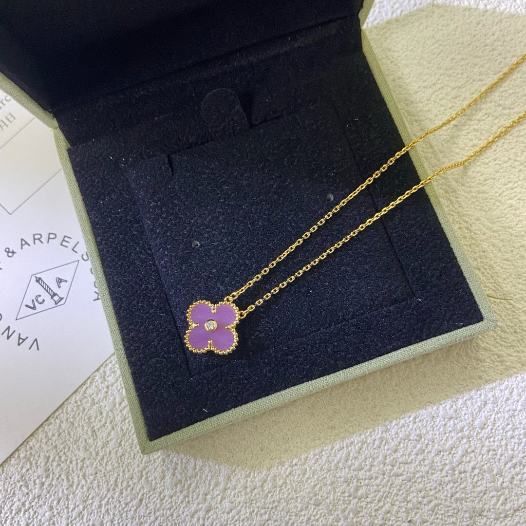 [Pearl Jewelrys]CLOVER 15MM DIAMOND  PURPLE VIOLET NECKLACE