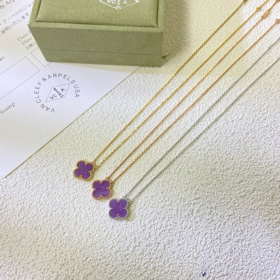 [Pearl Jewelrys]CLOVER 15MM  PURPLE VIOLET NECKLACE