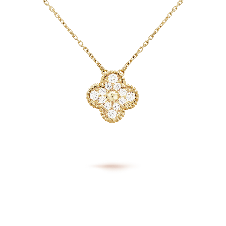 [Pearl Jewelrys]CLOVER 15MM DIAMOND SINGLE FLOWER NECKLACE