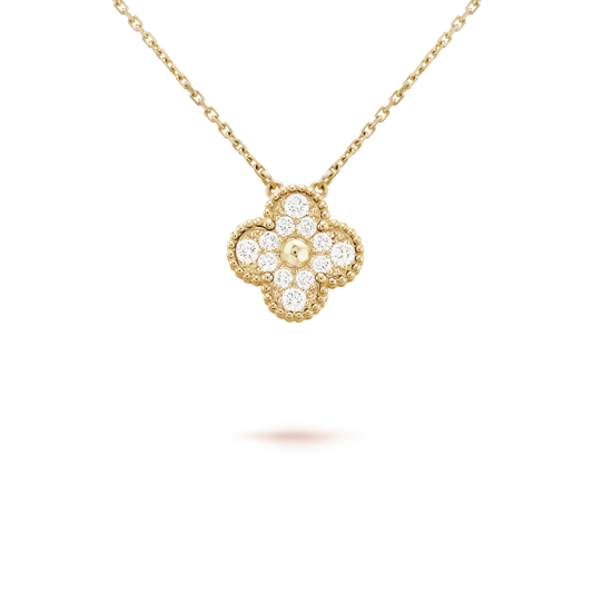 [Pearl Jewelrys]CLOVER 15MM DIAMOND SINGLE FLOWER NECKLACE