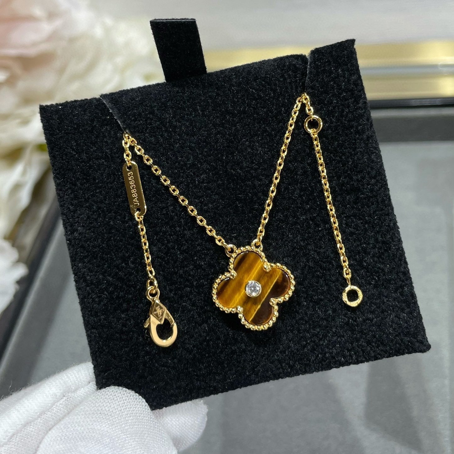 [Pearl Jewelrys]CLOVER 15MM DIAMOND AND YELLOW TIGER'S EYE AGATE necklace