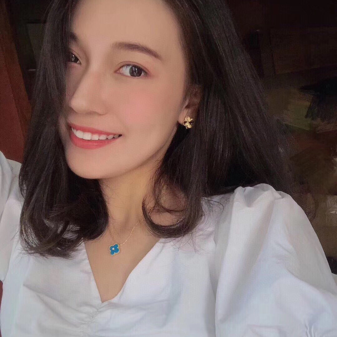 [Pearl Jewelrys]CLOVER 15MM DIAMOND AND BLUE AGATE NECKLACE