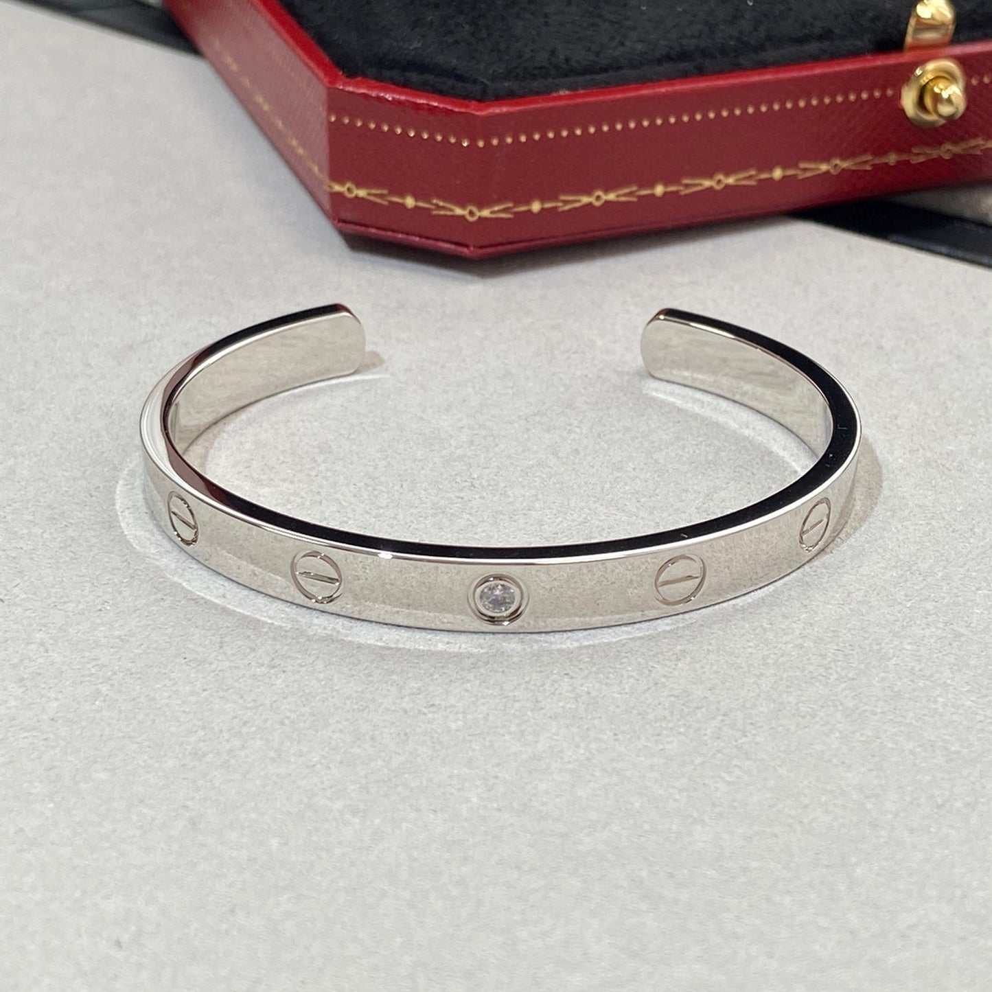 [Pearl Jewelrys]LOVE BRACELET 6.1MM 1 DIAMOND OPEN CUFF
