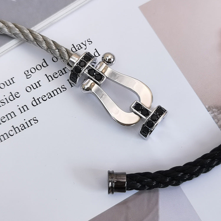 [Pearl Jewelrys]FORCE LARGE HORSESHOE BLACK DIAMOND BRACELET SILVER