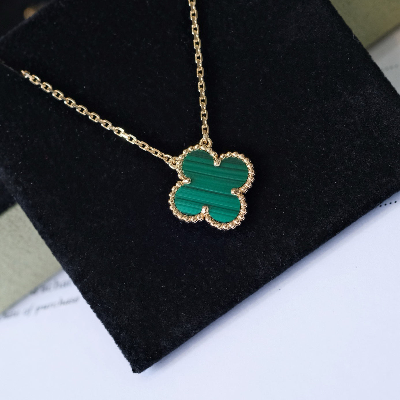 [Pearl Jewelrys]CLOVER 15MM MALACHITE SINGLE FLOWER  NECKLACE