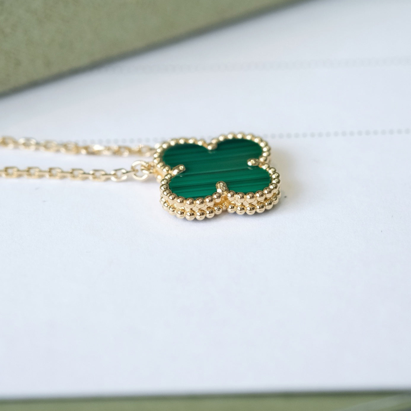 [Pearl Jewelrys]CLOVER 15MM MALACHITE SINGLE FLOWER  NECKLACE