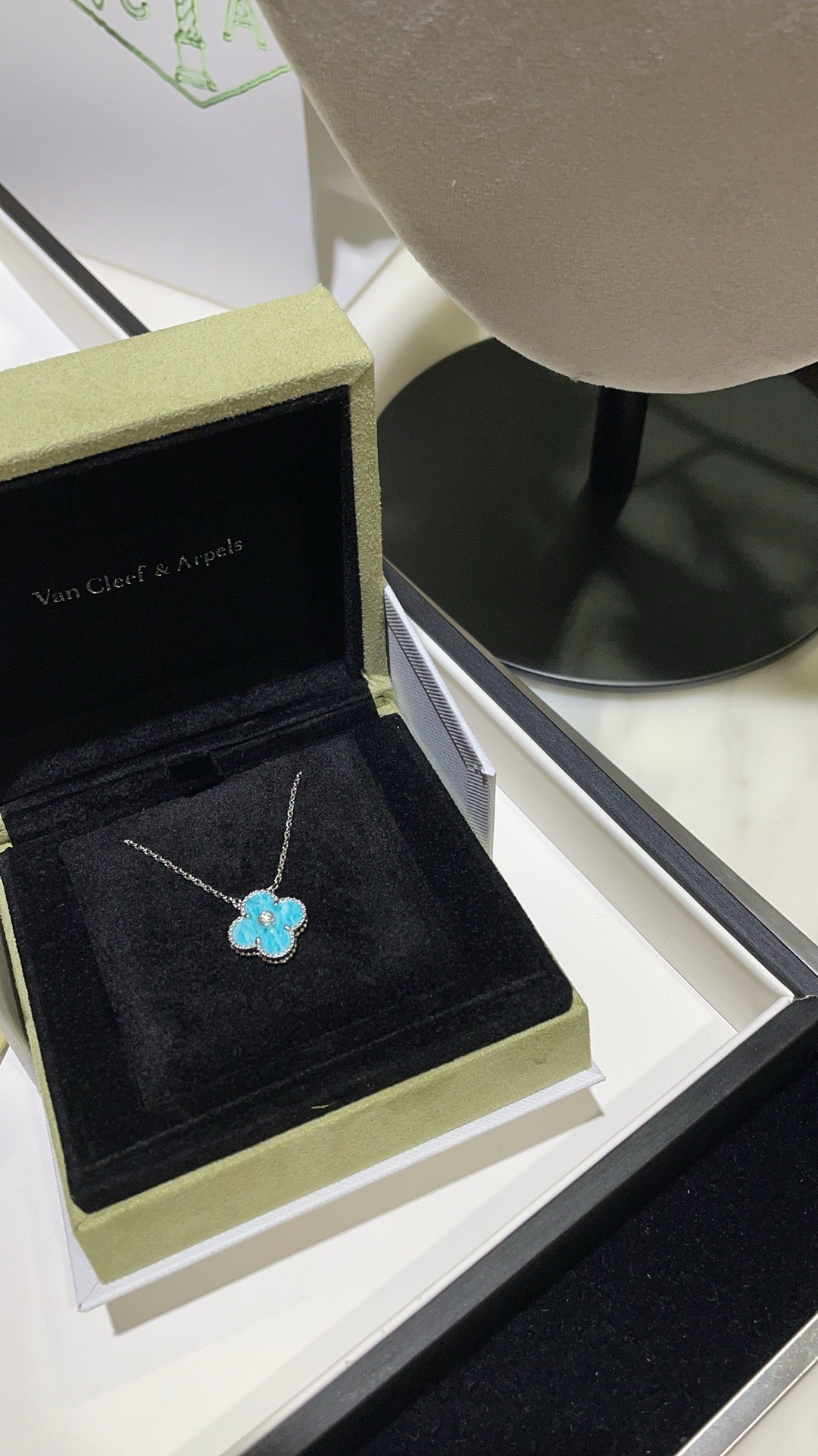 [Pearl Jewelrys]CLOVER 15MM DIAMOND SVRES PORCELAIN  NECKLACE SILVER