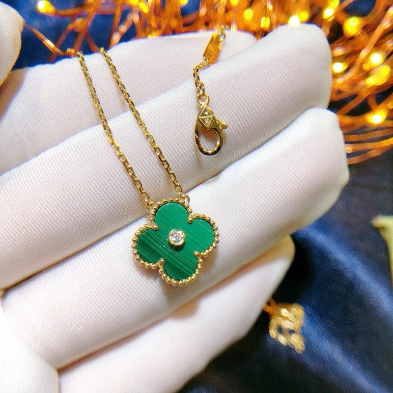 [Pearl Jewelrys]CLOVER 15MM DIAMOND TURQUOISE NECKLACE