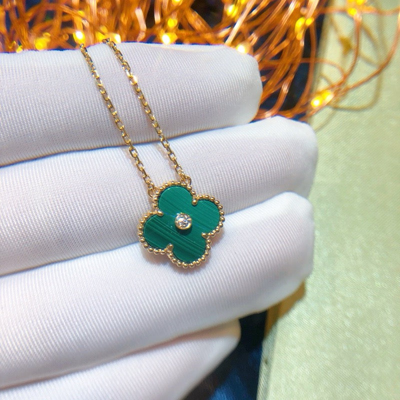 [Pearl Jewelrys]CLOVER 15MM DIAMOND TURQUOISE NECKLACE