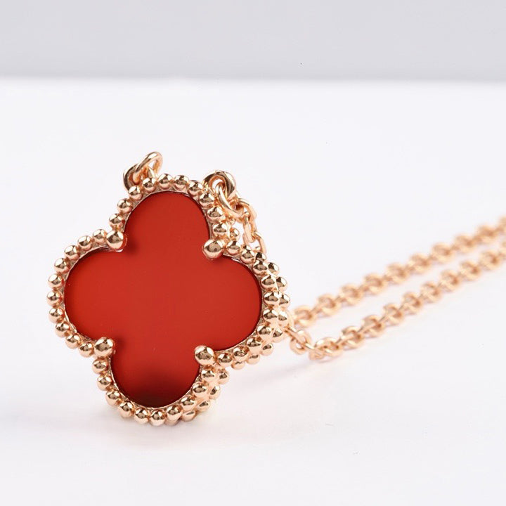 [Pearl Jewelrys]CLOVER 15MM CARNELIAN SINGLE FLOWER NECKLACE