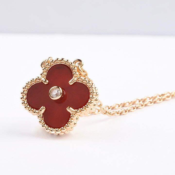 [Pearl Jewelrys]CLOVER 15MM DIAMOND CARNELIAN NECKLACE
