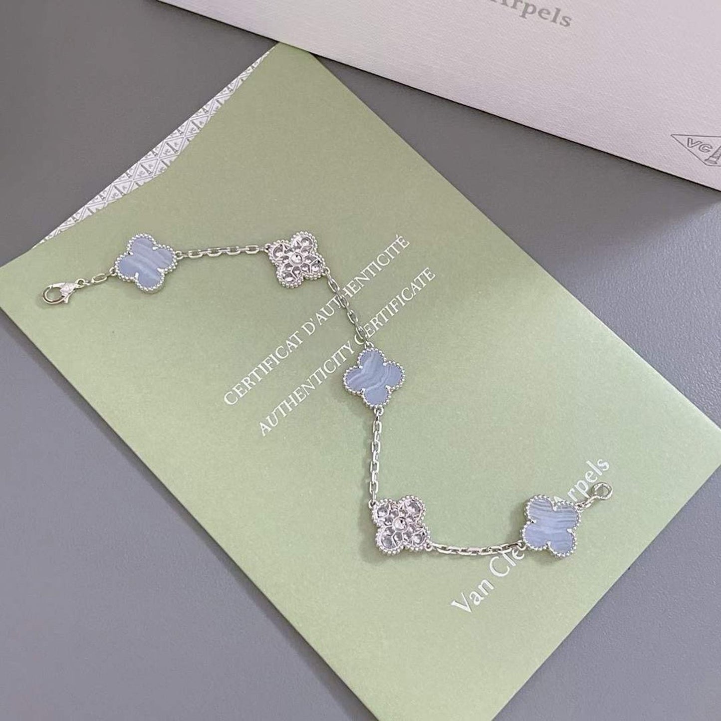 [Pearl Jewelrys]CLOVER  5 MOTIF DIAMOND PURPLE CHALCEDONY BRACELET SILVER