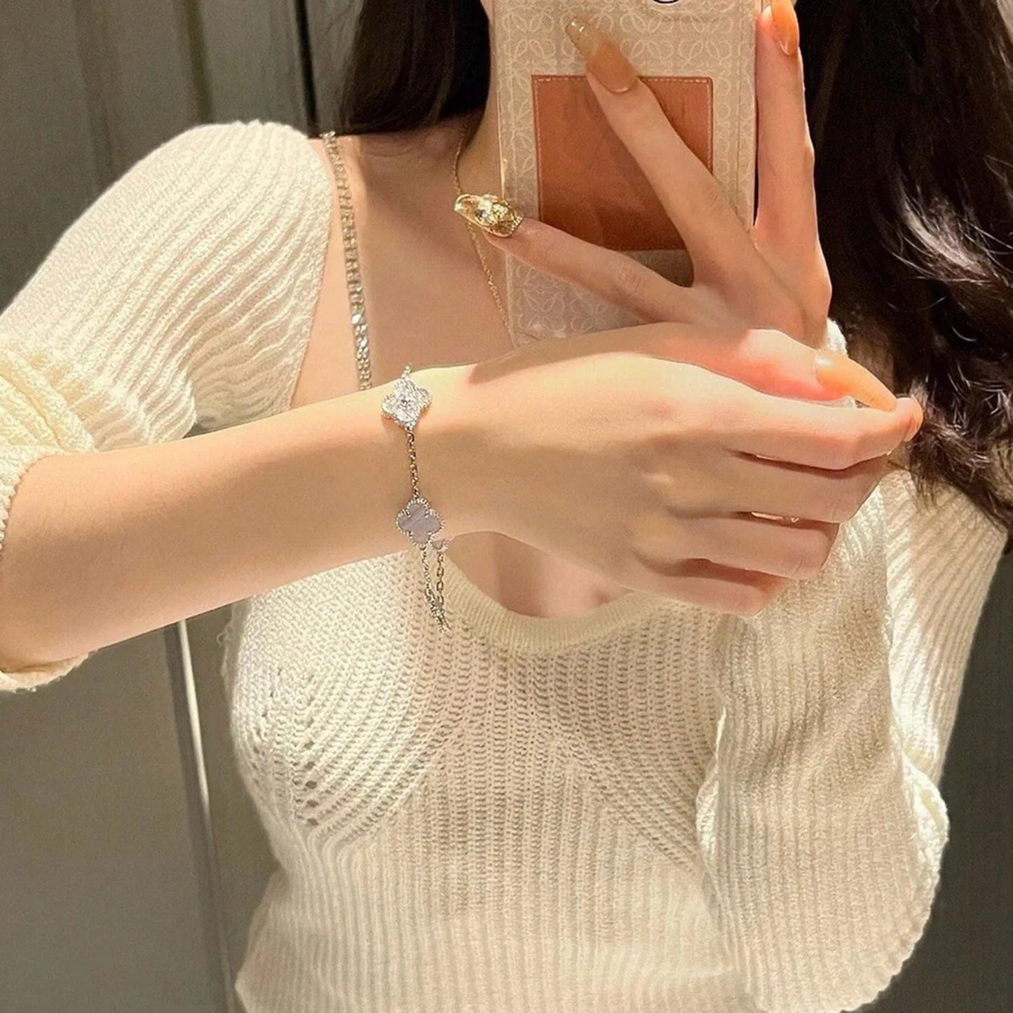 [Pearl Jewelrys]CLOVER  5 MOTIF DIAMOND PURPLE CHALCEDONY BRACELET SILVER