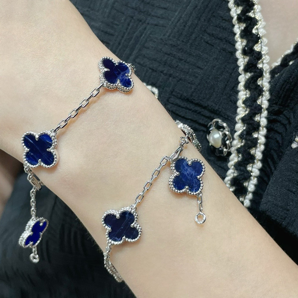 [Pearl Jewelrys]CLOVER 5 MOTIF PIETERSITE SILVER BRACELET