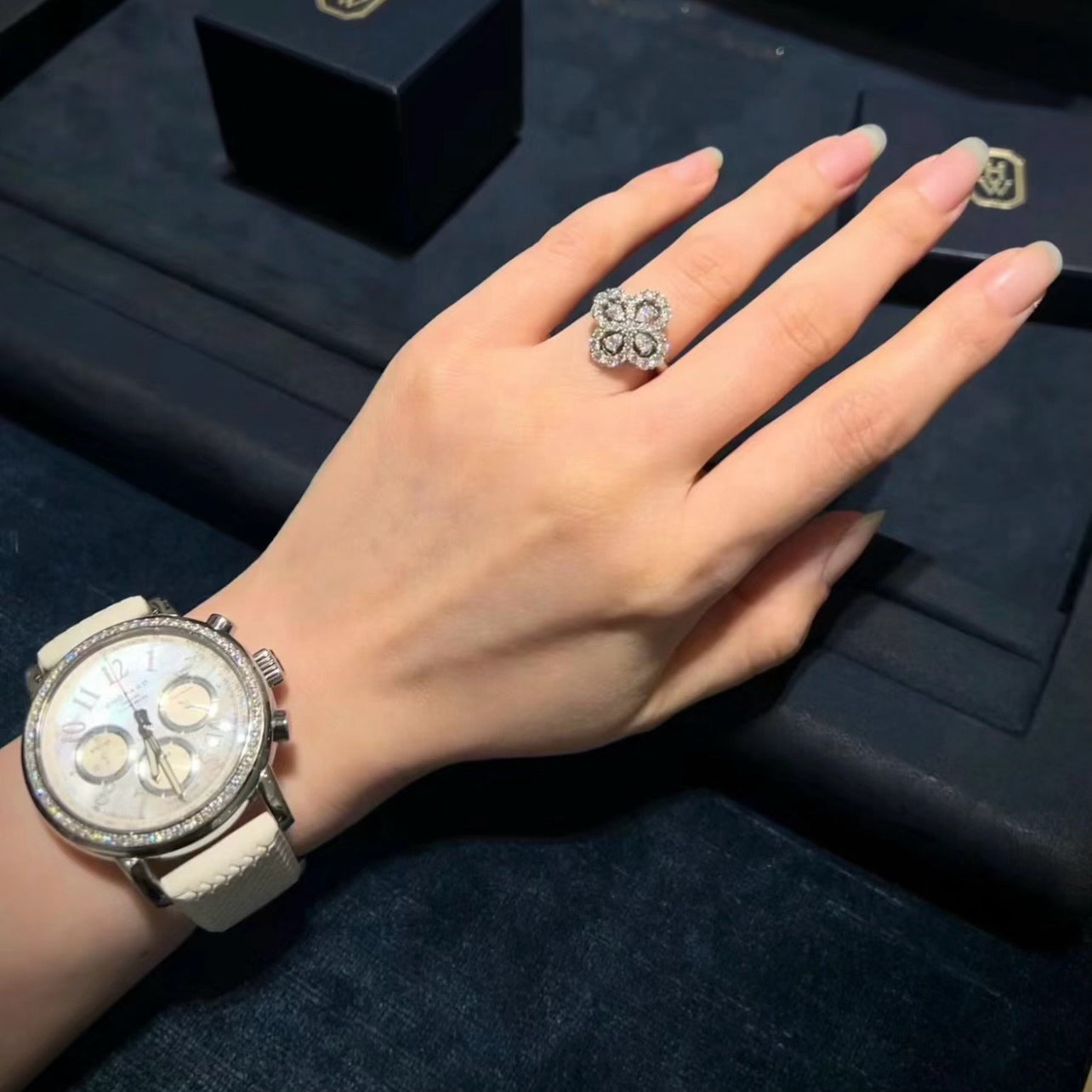 [Pearl Jewelrys]LOOP RING FULL MOTIF DIAMOND 16MM SILVE