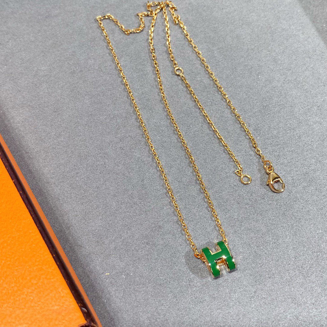 [Pearl Jewelrys]POP H GREEN NECKLACE SILVER AND GOLD