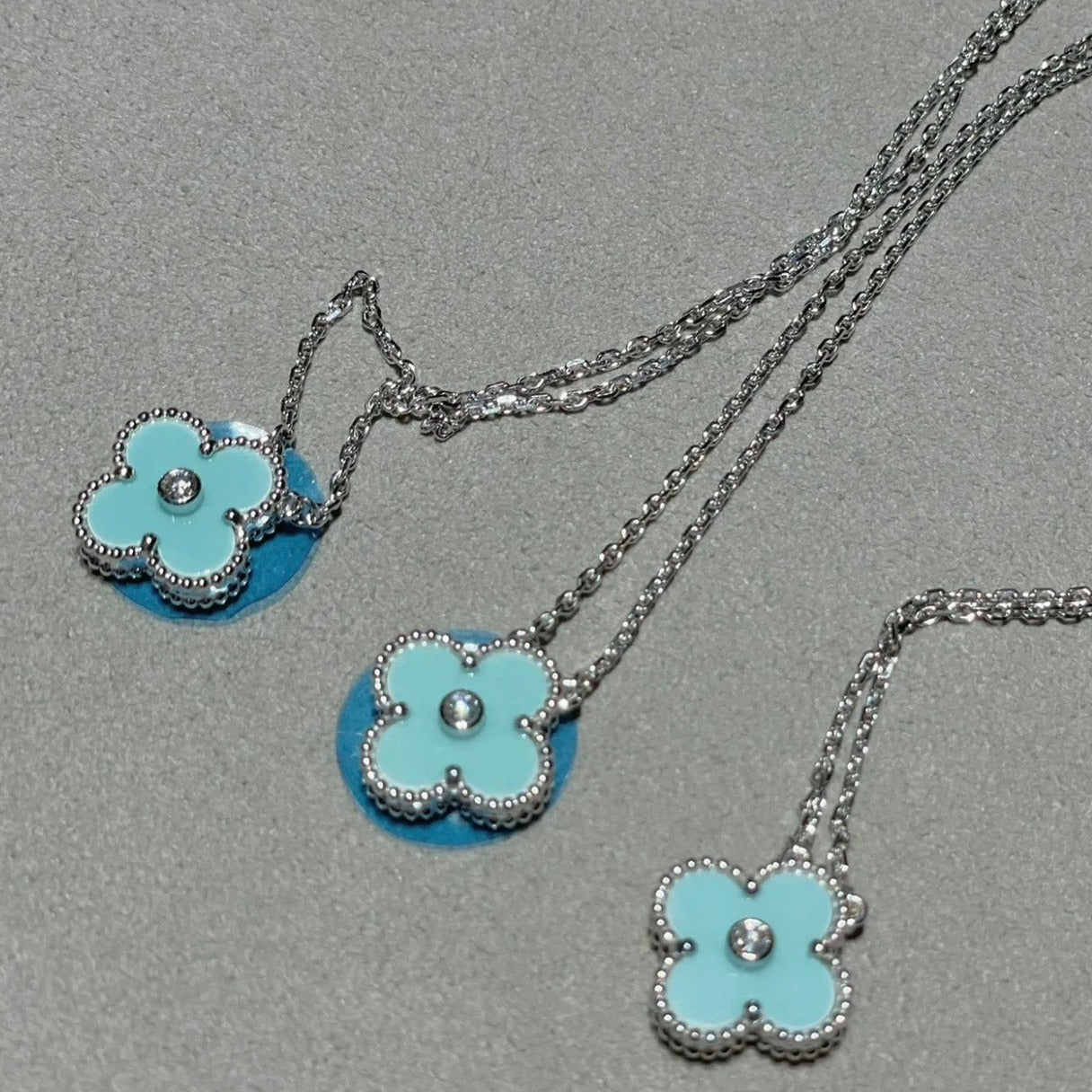 [Pearl Jewelrys]CLOVER 1 DIAMOND LIGHT BLUE SILVER NECKLACE