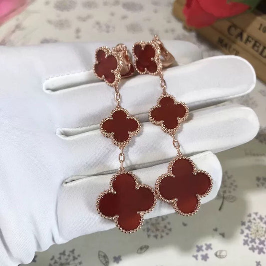 [Pearl Jewelrys]CLOVER 3 MOTIF CARNELIAN DROP EARRINGS