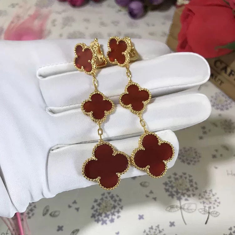 [Pearl Jewelrys]CLOVER 3 MOTIF CARNELIAN DROP EARRINGS