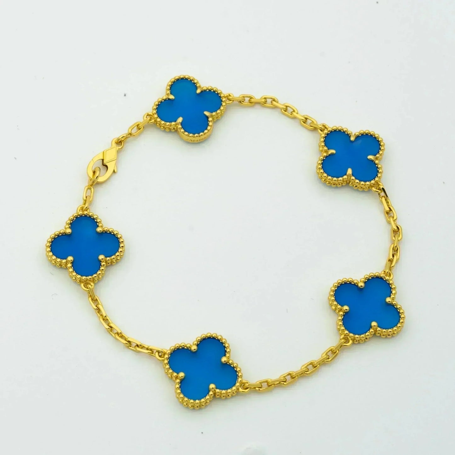 [Pearl Jewelrys]CLOVER 5 MOTIFS BLUE AGATE BRACELET