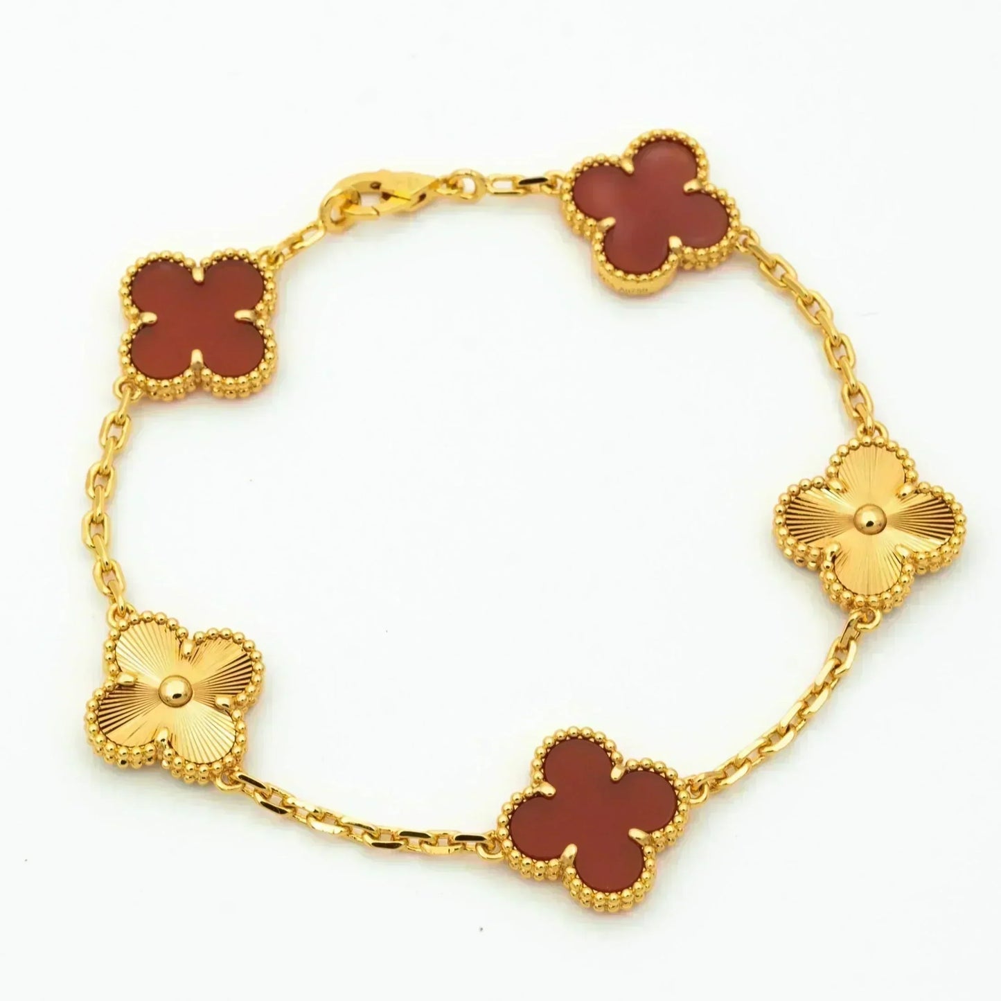[Pearl Jewelrys]CLOVER  5 MOTIFS CARNELIAN GOLD BRACELET