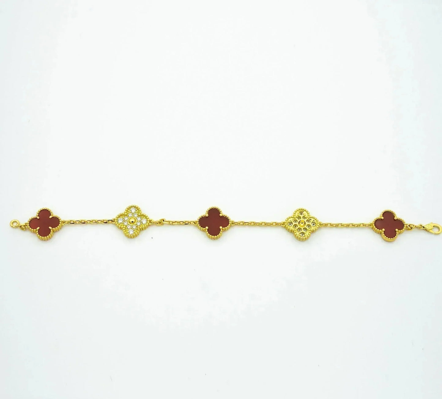 [Pearl Jewelrys]CLOVER 5 MOTIFS CARNELIAN DIAMOND BRACELET