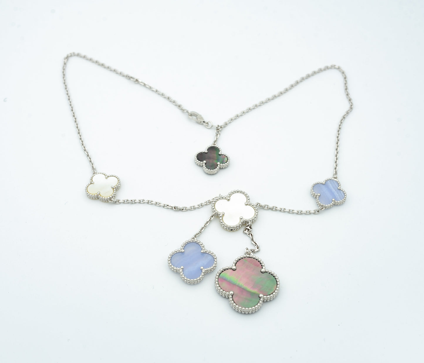[Pearl Jewelrys]CLOVER MOP CHALCEDONY NECKLACE SILVER 6 MOTIF