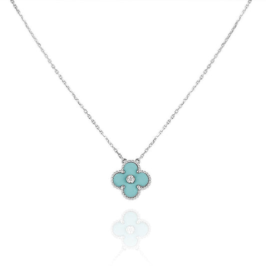 [Pearl Jewelrys]CLOVER 1 DIAMOND LIGHT BLUE SILVER NECKLACE