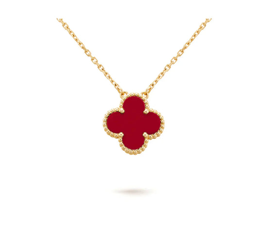 [Pearl Jewelrys]CLOVER 15MM CARNELIAN SINGLE FLOWER NECKLACE