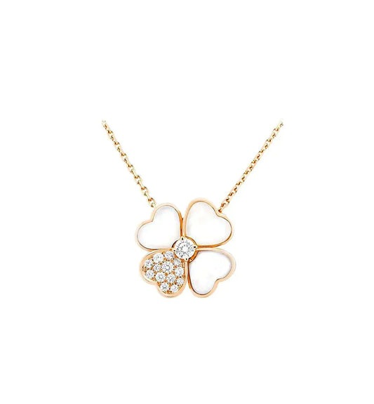 [Pearl Jewelrys]CLOVER MOP DIAMOND ROSE GOLD NECKLACE