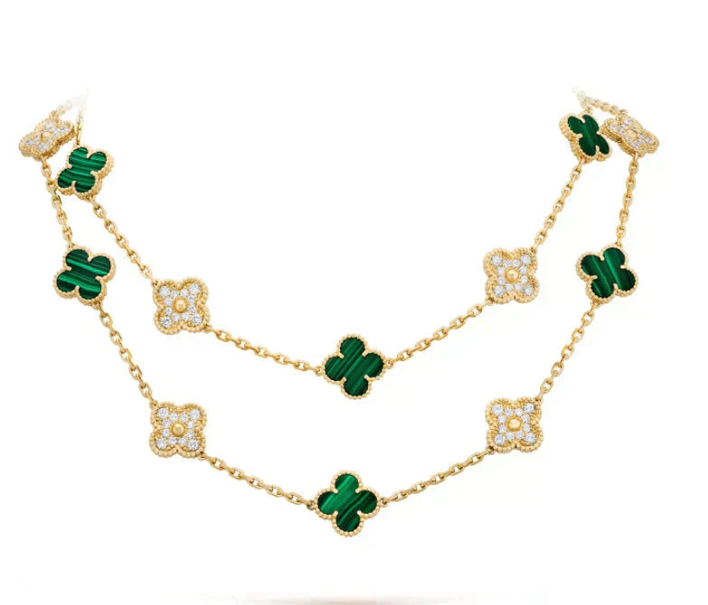 [Pearl Jewelrys]CLOVER 20 MOTIFS MALACHITE DIAMOND NECKLACE