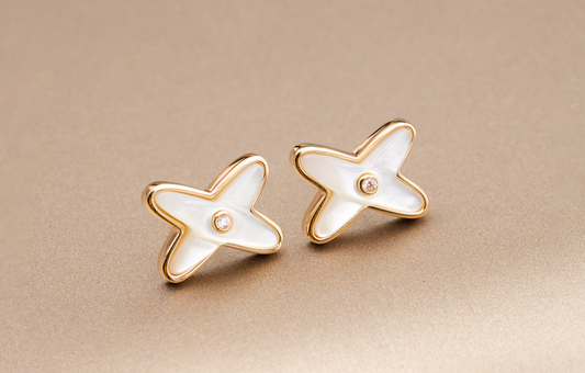 [Pearl Jewelrys]JEUX DE WHITE MOP ROSE GOLD DIAMOND EARRINGS