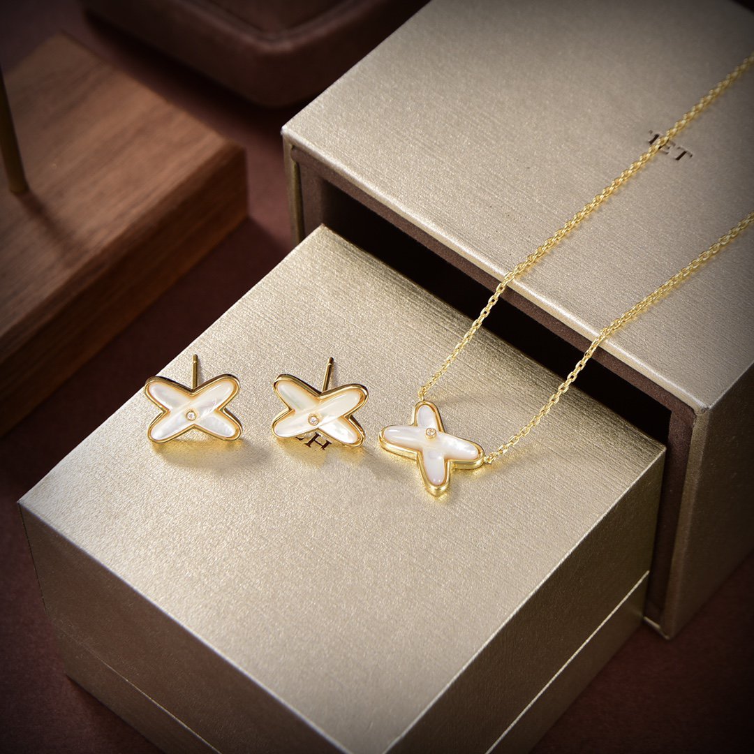 [Pearl Jewelrys]JEUX DE WHITE MOP GOLD DIAMOND EARRINGS