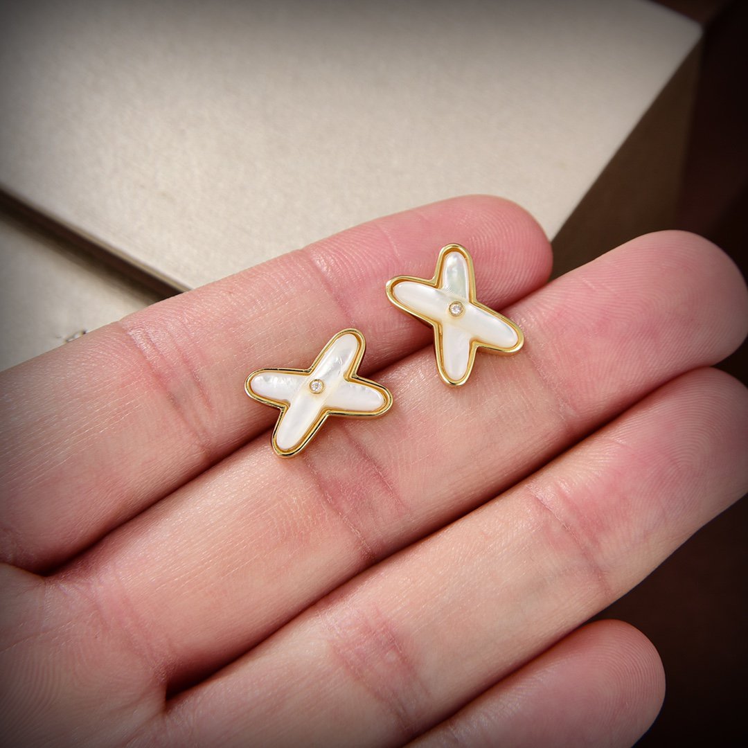 [Pearl Jewelrys]JEUX DE WHITE MOP GOLD DIAMOND EARRINGS