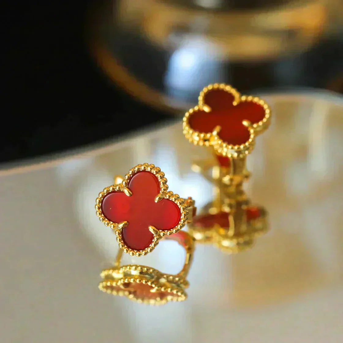 [Pearl Jewelrys]CLOVER MEDIUM 1 MOTIFS CARNELIAN  EARRINGS