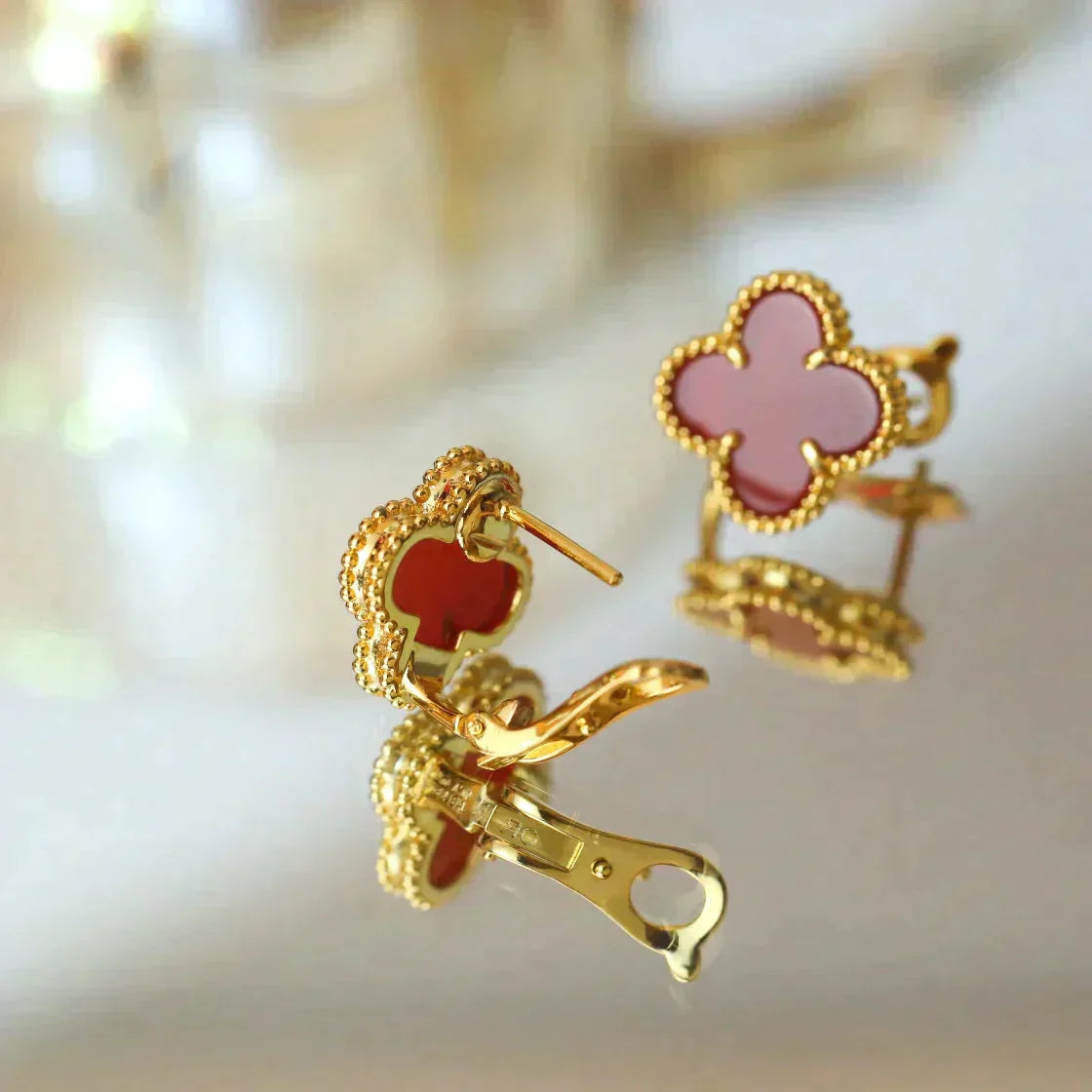 [Pearl Jewelrys]CLOVER MEDIUM 1 MOTIFS CARNELIAN  EARRINGS