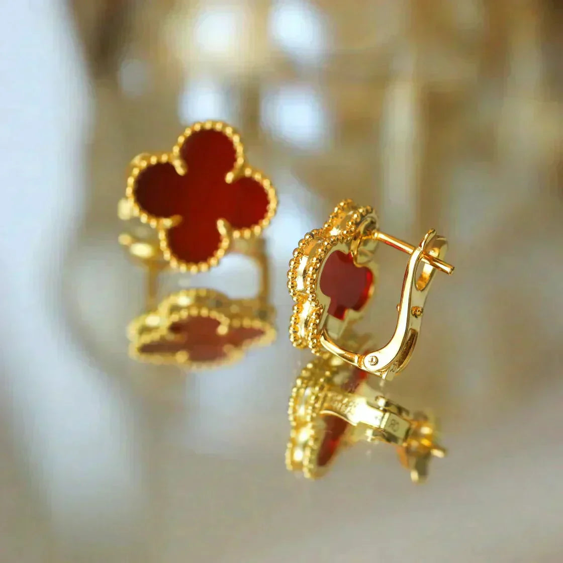 [Pearl Jewelrys]CLOVER MEDIUM 1 MOTIFS CARNELIAN  EARRINGS