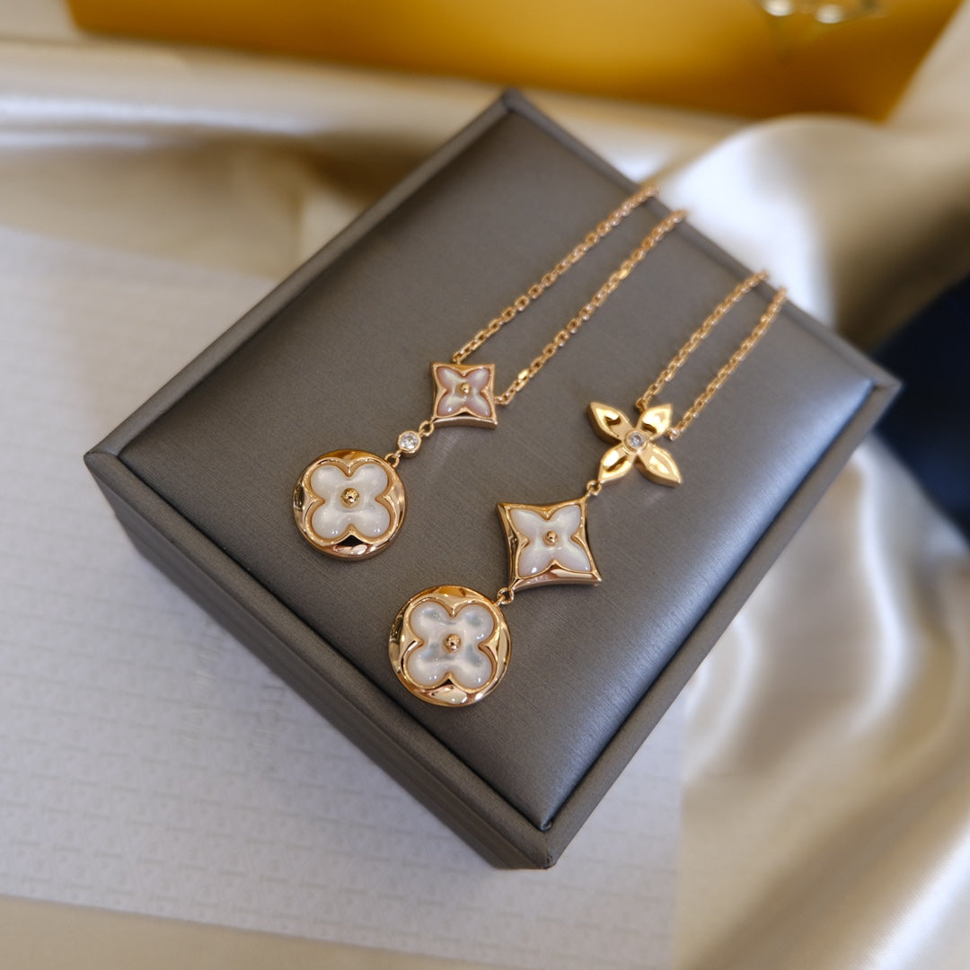 [Pearl Jewelrys]COLOR BLOSSOM LARIAT NECKLACE PINK GOLD WHITE MOTHER PEARL AND DIAMOND