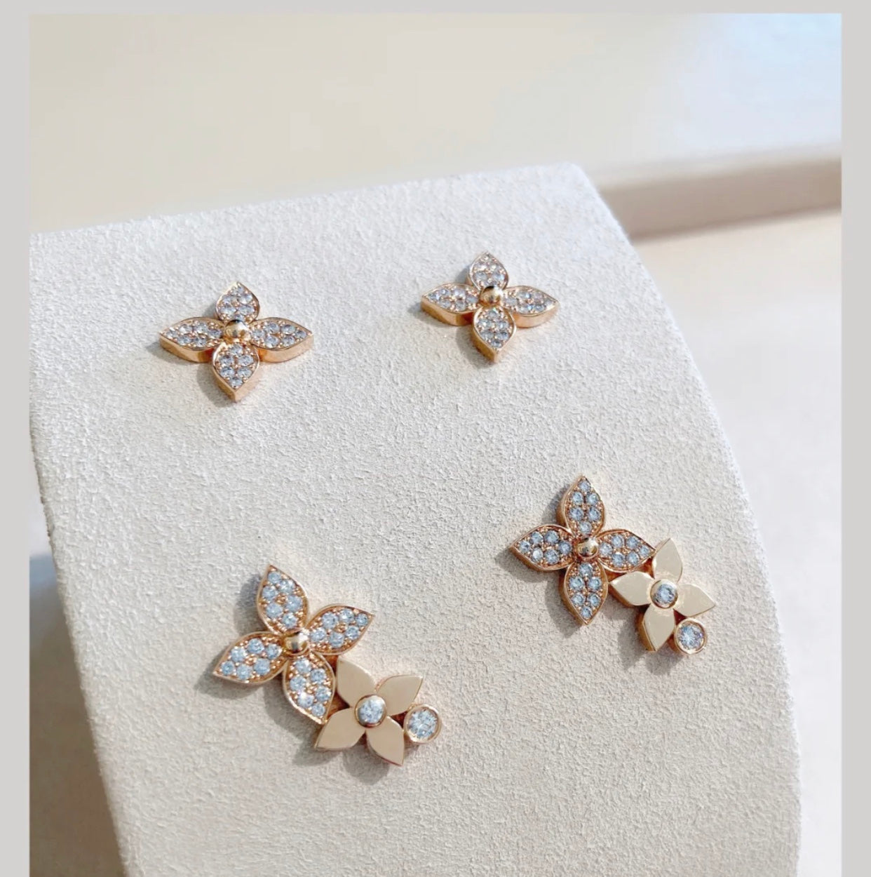 [Pearl Jewelrys]STAR BLOSSOM STUD EARRINGS PINK GOLD DIAMONDS