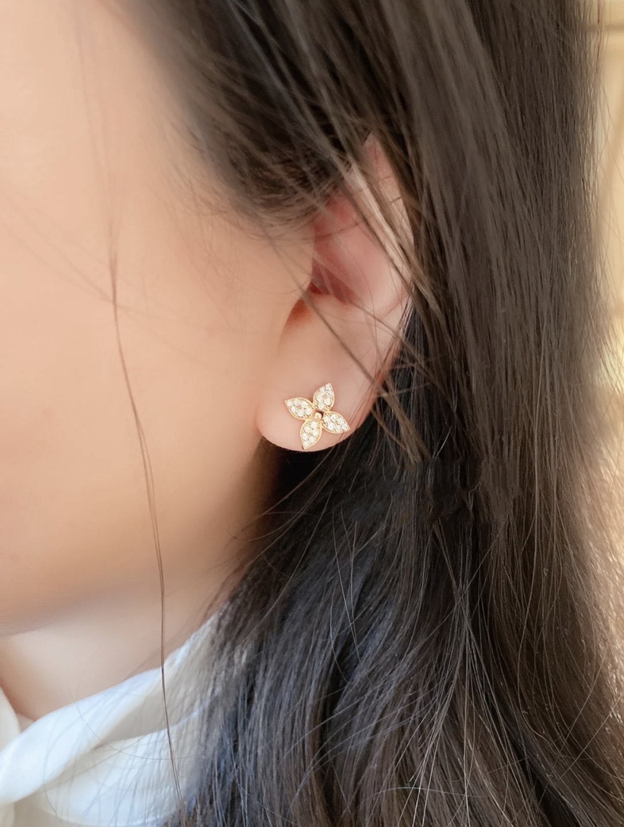 [Pearl Jewelrys]STAR BLOSSOM STUD EARRINGS PINK GOLD DIAMONDS